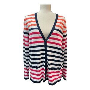 Jones New York Striped Button-Front Cardigan~Size XL~Orange Pink Black ~ L1 03